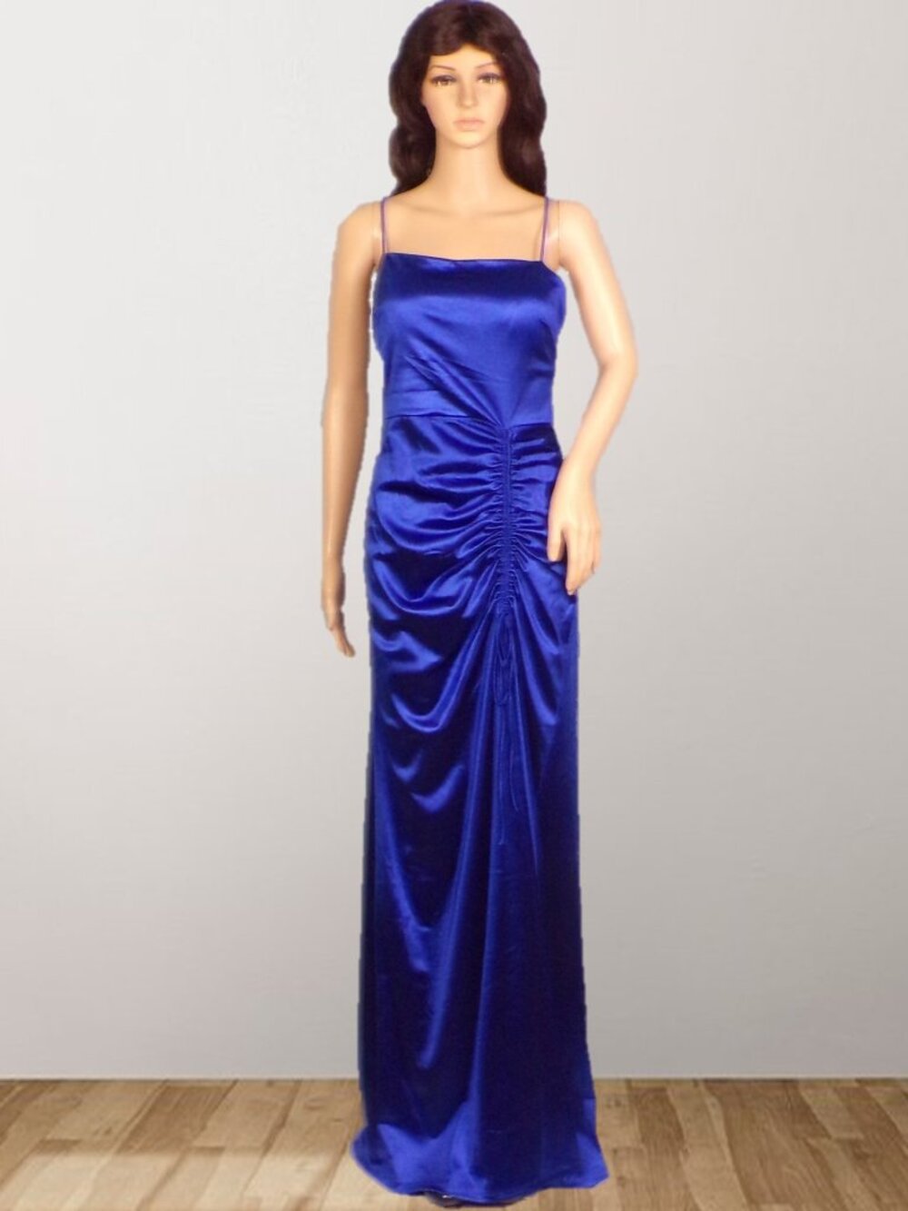 CRYSTAL DOLL size 11 Juniors royal-blue satin full-length backless OTS gown